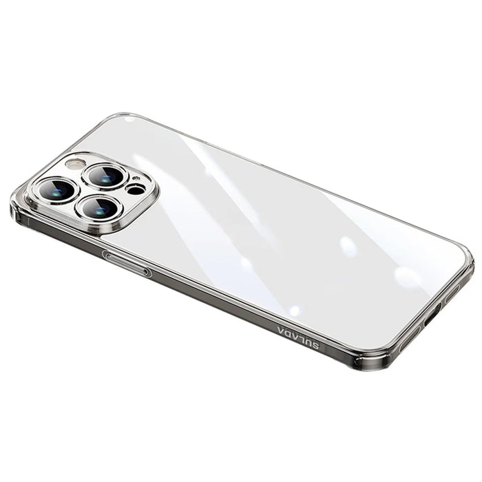 SULADA TPU Frame +Tempered Glass Back Case for iPhone 15 Pro Case Crystal-Clear Phone Cover - Transparent Black - 1
