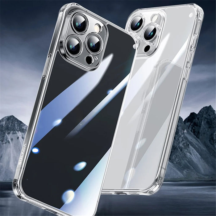 SULADA TPU Frame +Tempered Glass Back Case for iPhone 15 Pro Case Crystal-Clear Phone Cover - Transparent Black - 6