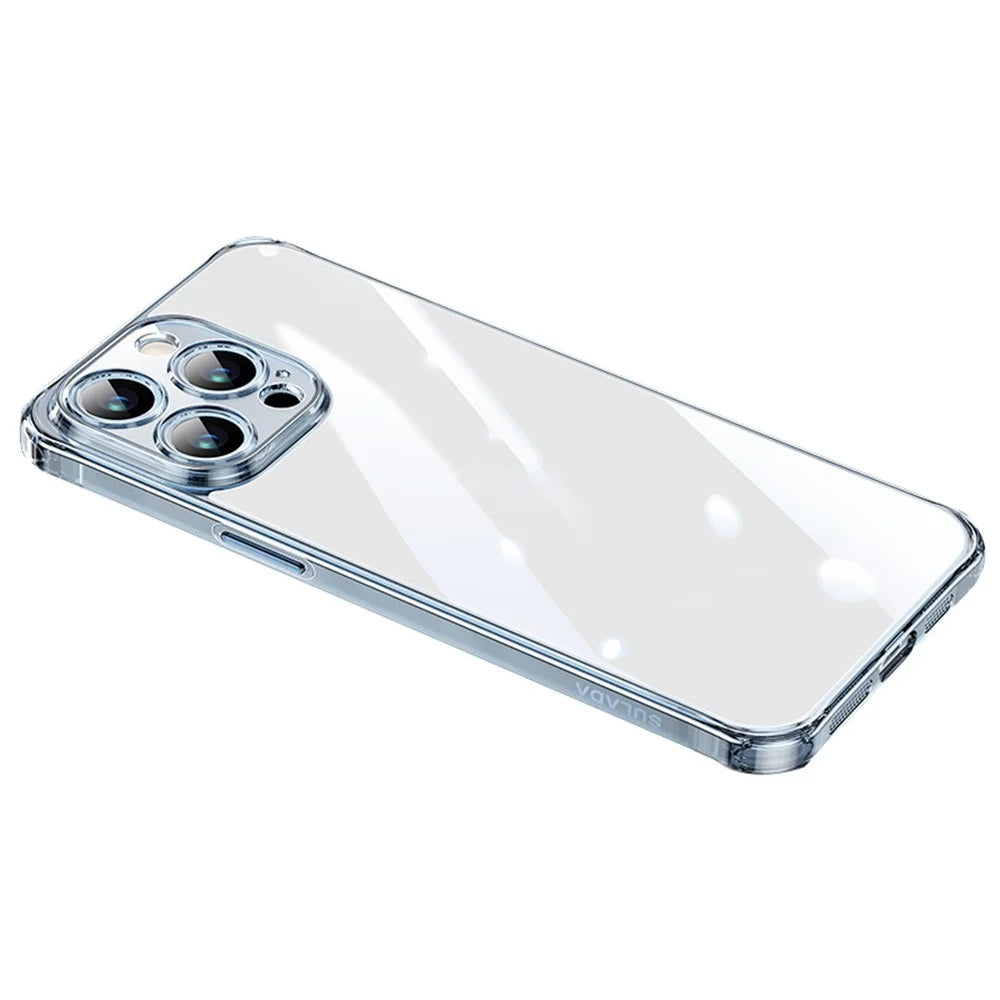 SULADA For iPhone 15 Pro Max Clear Case TPU Frame +Tempered Glass Back Phone Cover - Transparent Blue - 1