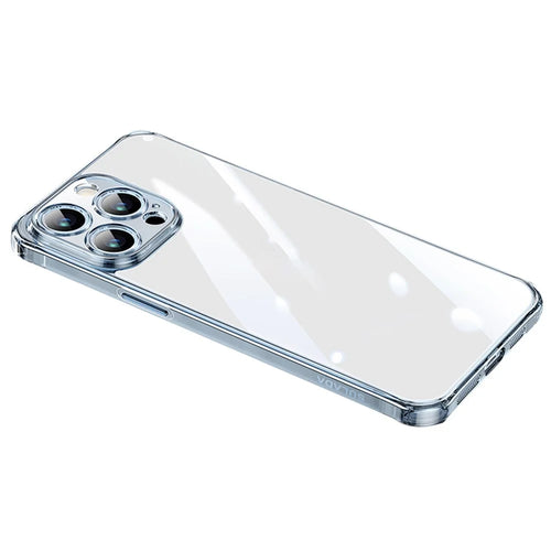 SULADA For iPhone 15 Pro Max Clear Case TPU Frame +Tempered Glass Back Phone Cover - Transparent Blue - 1