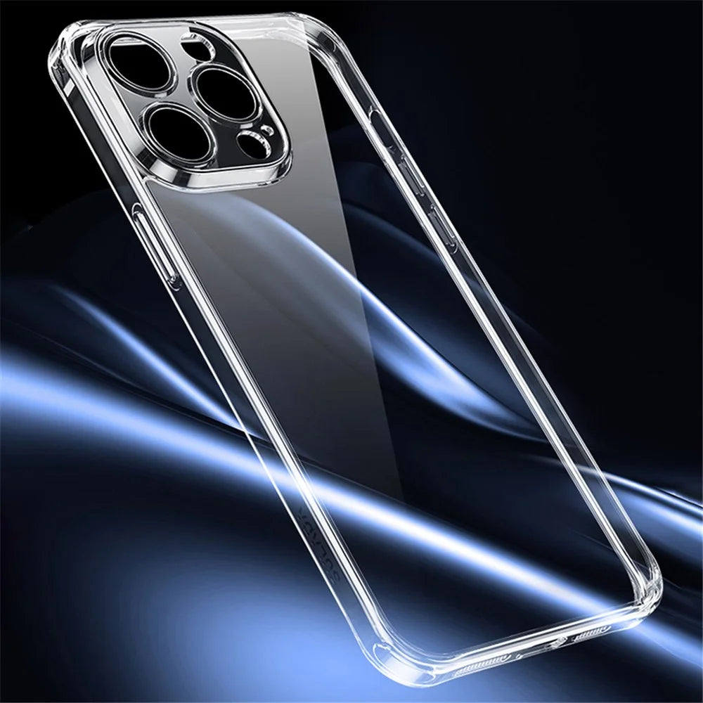 SULADA For iPhone 15 Pro Max Clear Case TPU Frame +Tempered Glass Back Phone Cover - Transparent Blue - 7