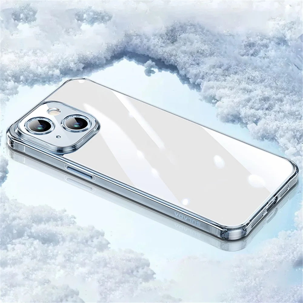 SULADA Ultra Clear Phone Cover for iPhone 15 Case TPU +Tempered Glass Slim Phone Case - Transparent Blue - 2