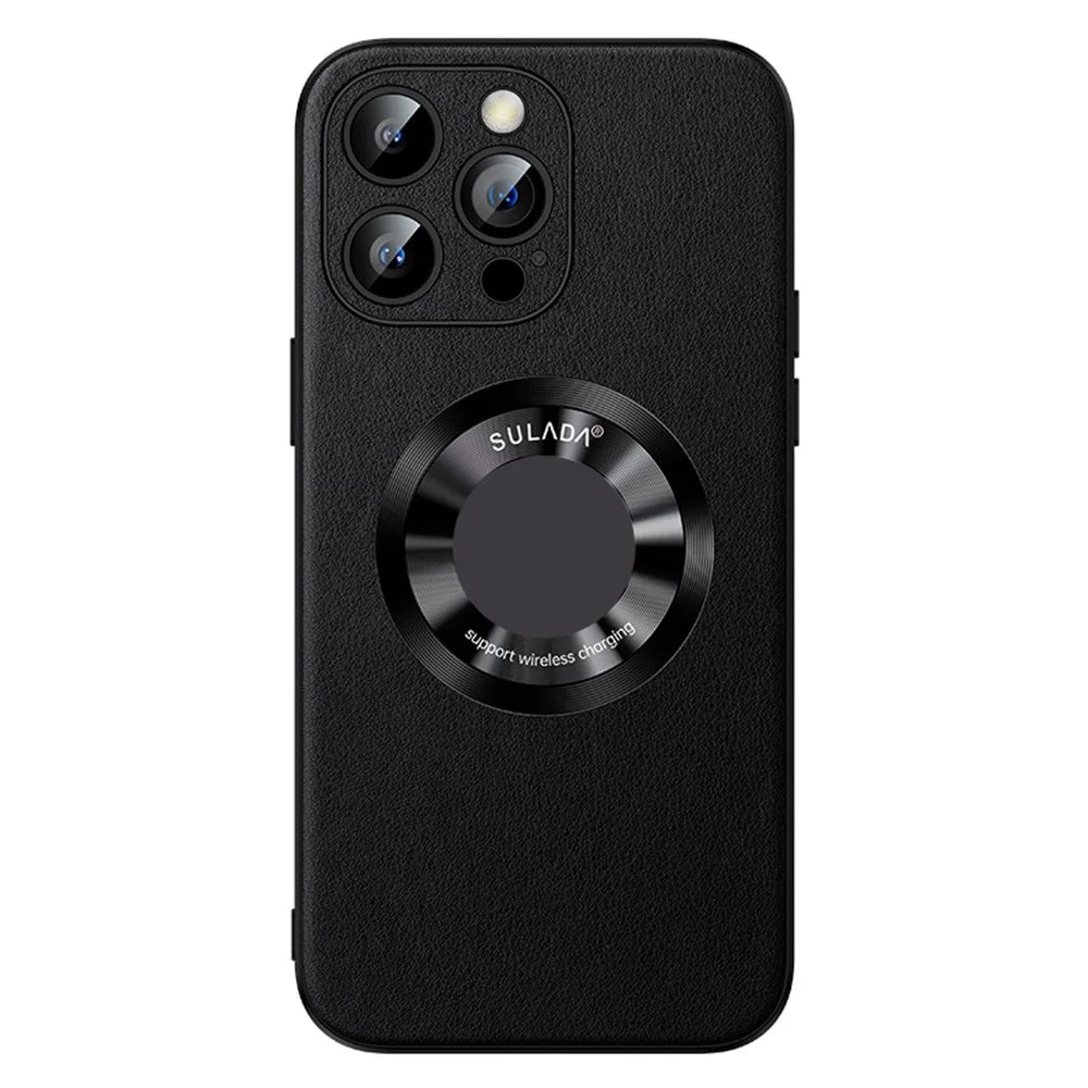 SULADA For iPhone 15 Pro Max Magnetic Phone Case Microfiber Leather+TPU Anti-Shock Cover - Black - 1