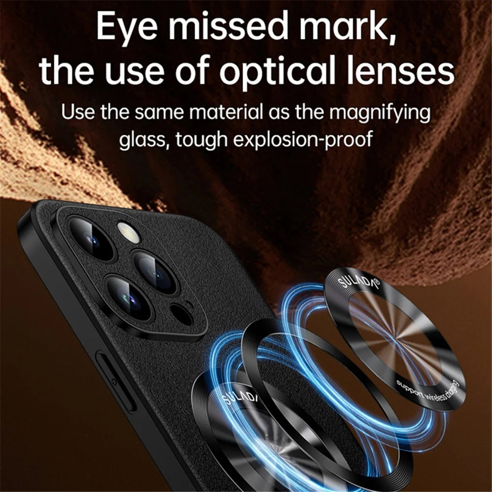 SULADA For iPhone 15 Pro Max Magnetic Phone Case Microfiber Leather+TPU Anti-Shock Cover - Black - 2