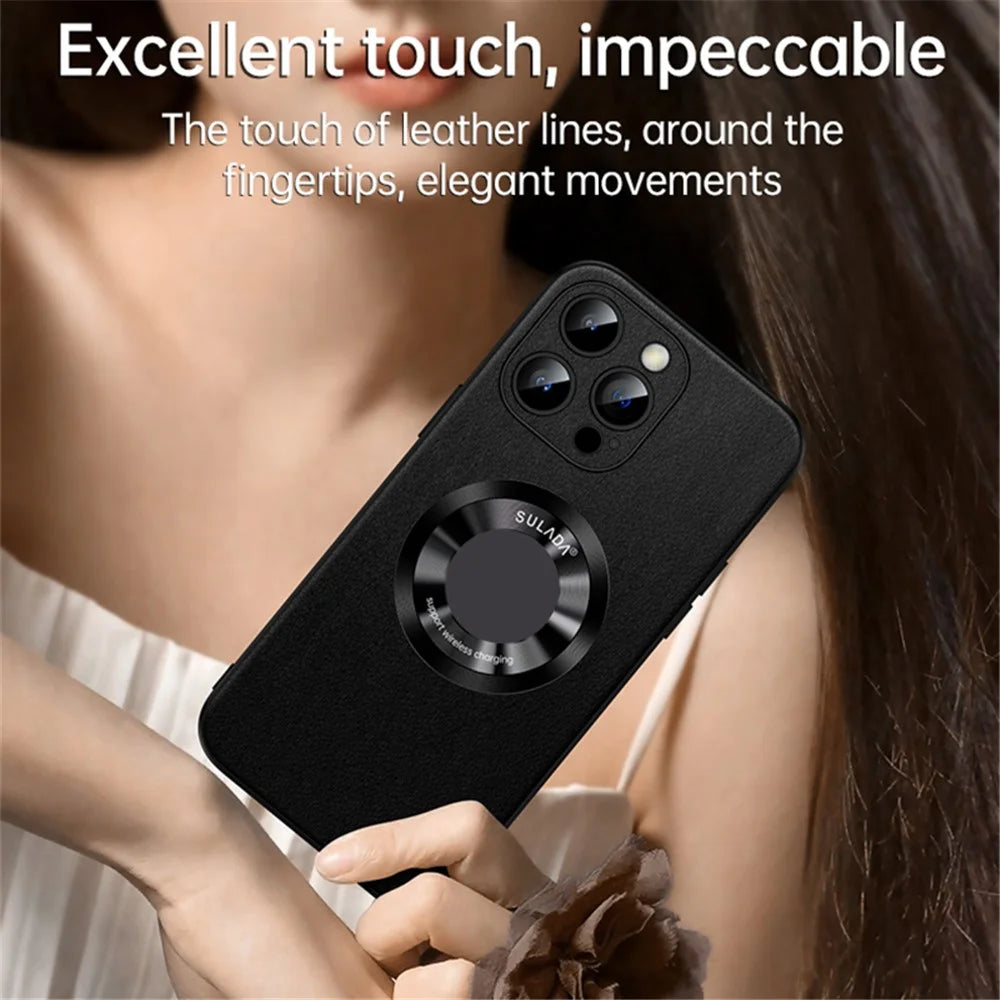 SULADA For iPhone 15 Pro Max Magnetic Phone Case Microfiber Leather+TPU Anti-Shock Cover - Black - 4