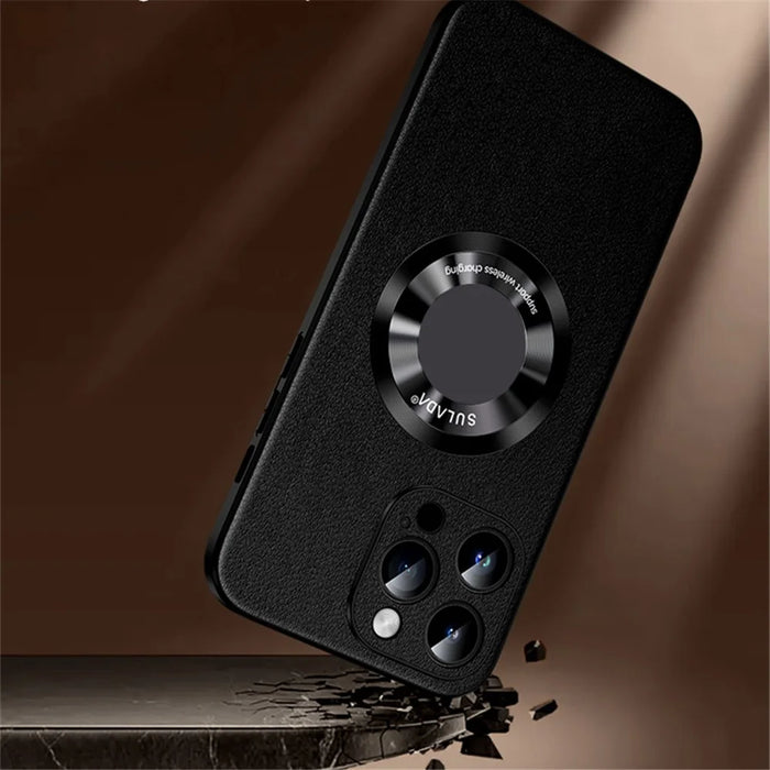 SULADA For iPhone 15 Pro Max Magnetic Phone Case Microfiber Leather+TPU Anti-Shock Cover - Black - 6