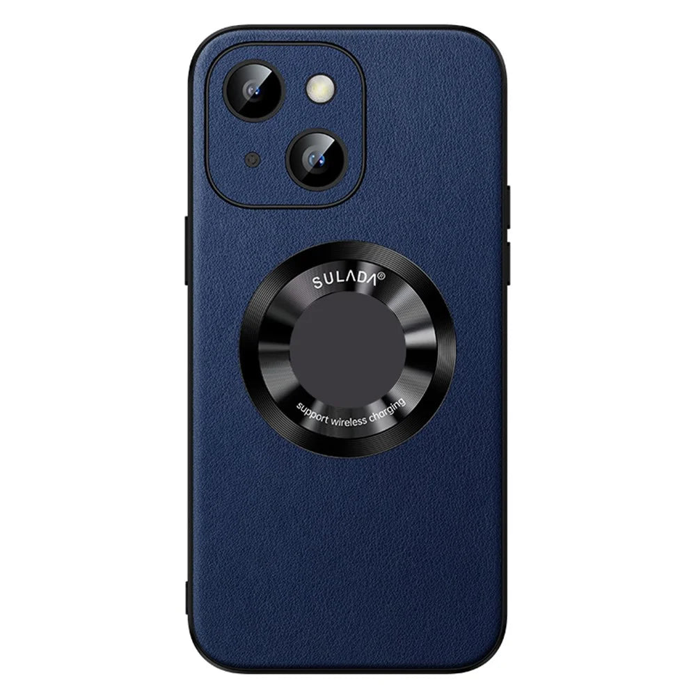 SULADA For iPhone 15 Case Compatible with Magsafe Microfiber Leather+TPU Phone Cover - Dark Blue - 1