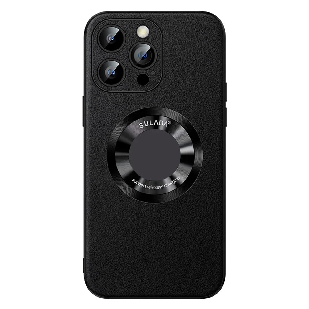 SULADA For iPhone 15 Pro Magnetic Cover Microfiber Leather+TPU Protection Phone Case - Black - 1