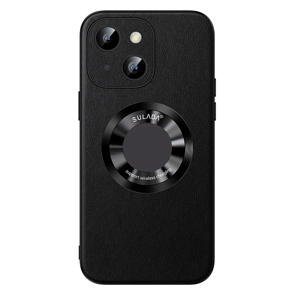 SULADA For iPhone 15 Plus Magnetic Phone Case Microfiber Leather+TPU Shockproof Cover - Black - 1
