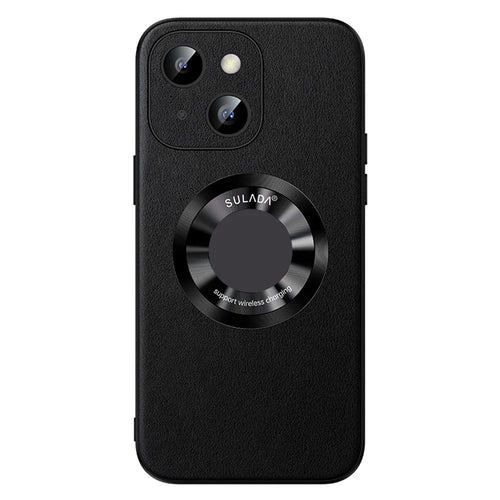 SULADA For iPhone 15 Plus Magnetic Phone Case Microfiber Leather+TPU Shockproof Cover - Black - 1