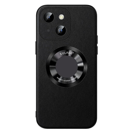 SULADA For iPhone 15 Plus Magnetic Phone Case Microfiber Leather+TPU Shockproof Cover - Black - 1