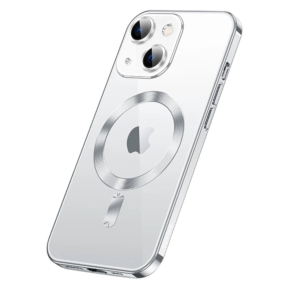 SULADA For iPhone 15 Magnetic Case Compatible with MagSafe Tempered Glass+TPU Phone Cover - Silver - 1