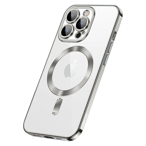 SULADA For iPhone 15 Pro Clear Phone Case Tempered Glass+TPU Cover Compatible with MagSafe - Titanium Grey - 1