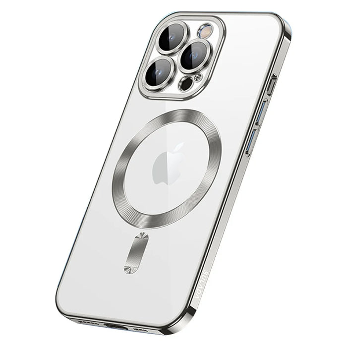 SULADA For iPhone 15 Pro Clear Phone Case Tempered Glass+TPU Cover Compatible with MagSafe - Titanium Grey - 1