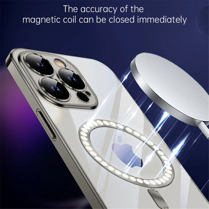 SULADA For iPhone 15 Pro Clear Phone Case Tempered Glass+TPU Cover Compatible with MagSafe - Titanium Grey - 2
