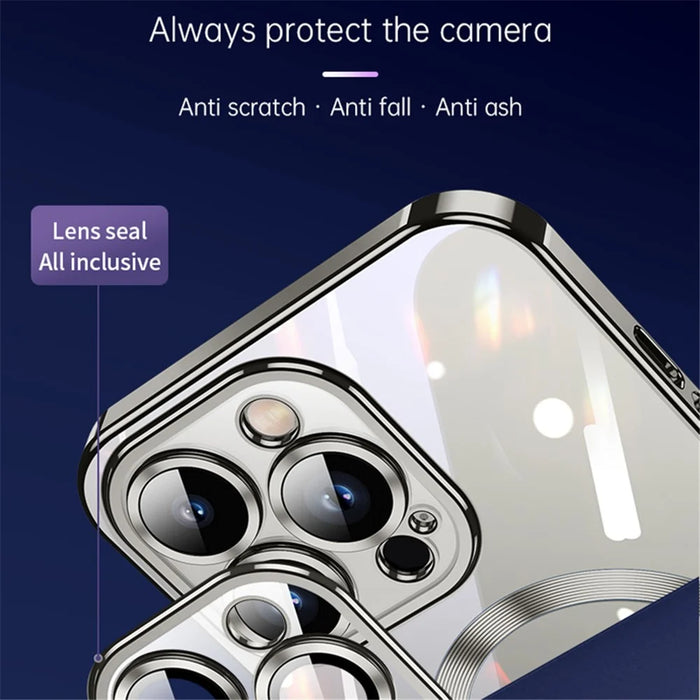 SULADA For iPhone 15 Pro Clear Phone Case Tempered Glass+TPU Cover Compatible with MagSafe - Titanium Grey - 6