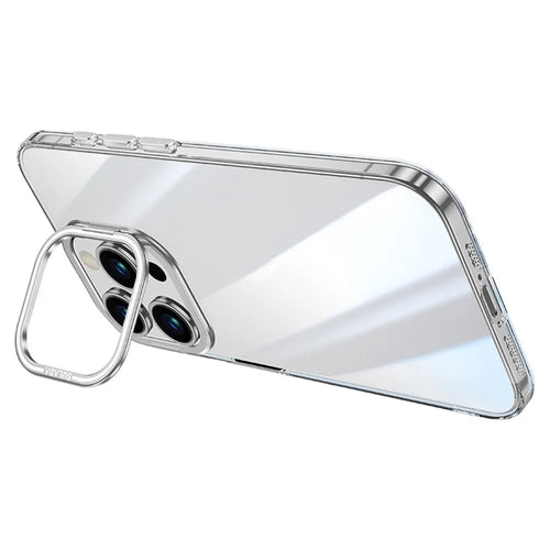 SULADA For iPhone 15 Pro Case Camera Kickstand Clear TPU+PC Phone Cover - Silver - 1