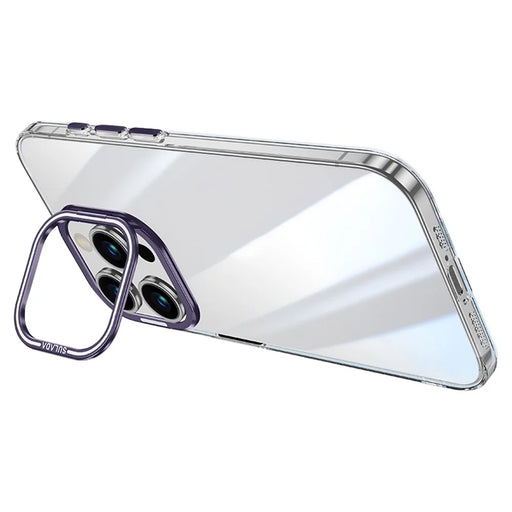 SULADA For iPhone 15 Pro Max Case Camera Kickstand Clear TPU+PC Anti-drop Phone Cover - Dark Purple - 1