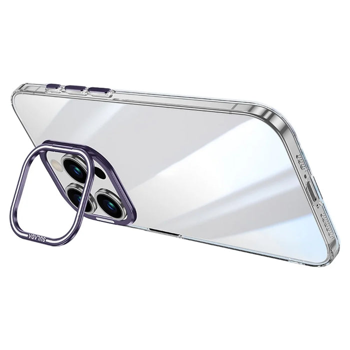 SULADA For iPhone 15 Pro Max Case Camera Kickstand Clear TPU+PC Anti-drop Phone Cover - Dark Purple - 1