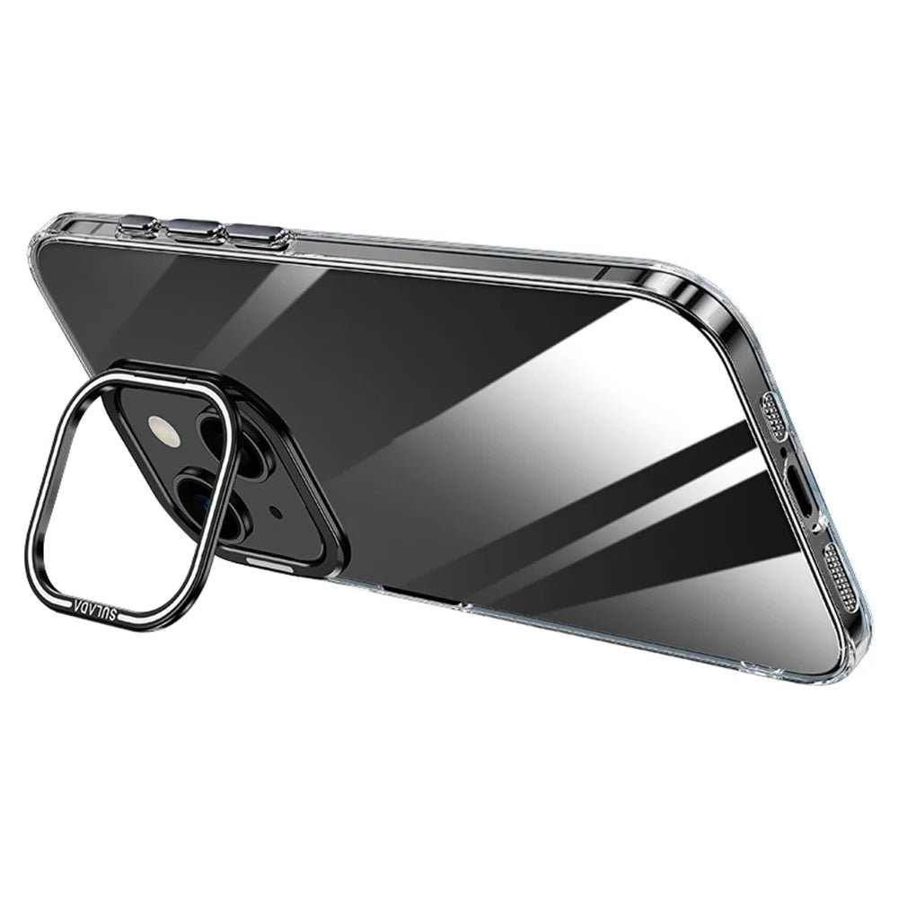 SULADA For iPhone 13 Case Camera Kickstand Shockproof TPU+PC Clear Phone Cover - Black - 1