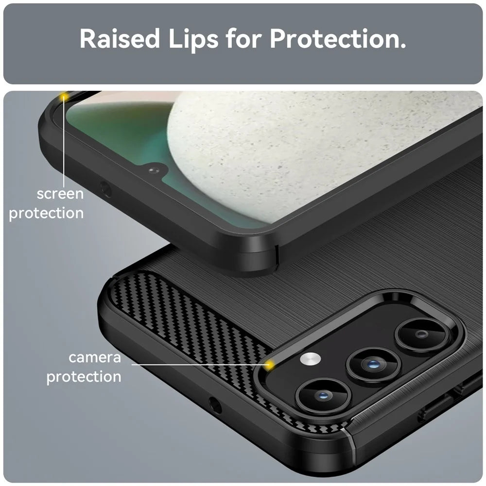 For Samsung Galaxy A15 5G Case Soft TPU Carbon Fiber Texture Phone Cover - Black - 5