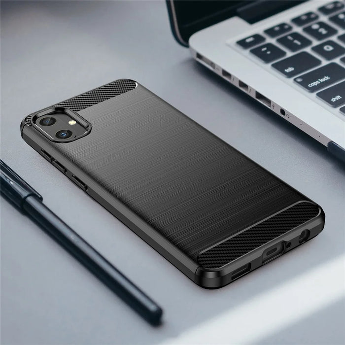 For Samsung Galaxy A05 4G Case Anti-Scratch Cover TPU Carbon Fiber Texture Phone Shell - Black - 6