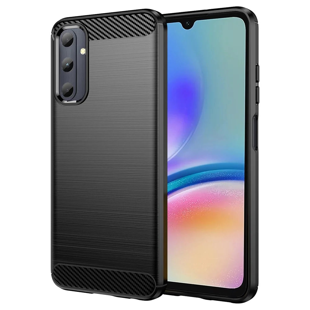 For Samsung Galaxy A05s 4G Case Brushed TPU Phone Cover with Carbon Fiber Texture - Black - 1