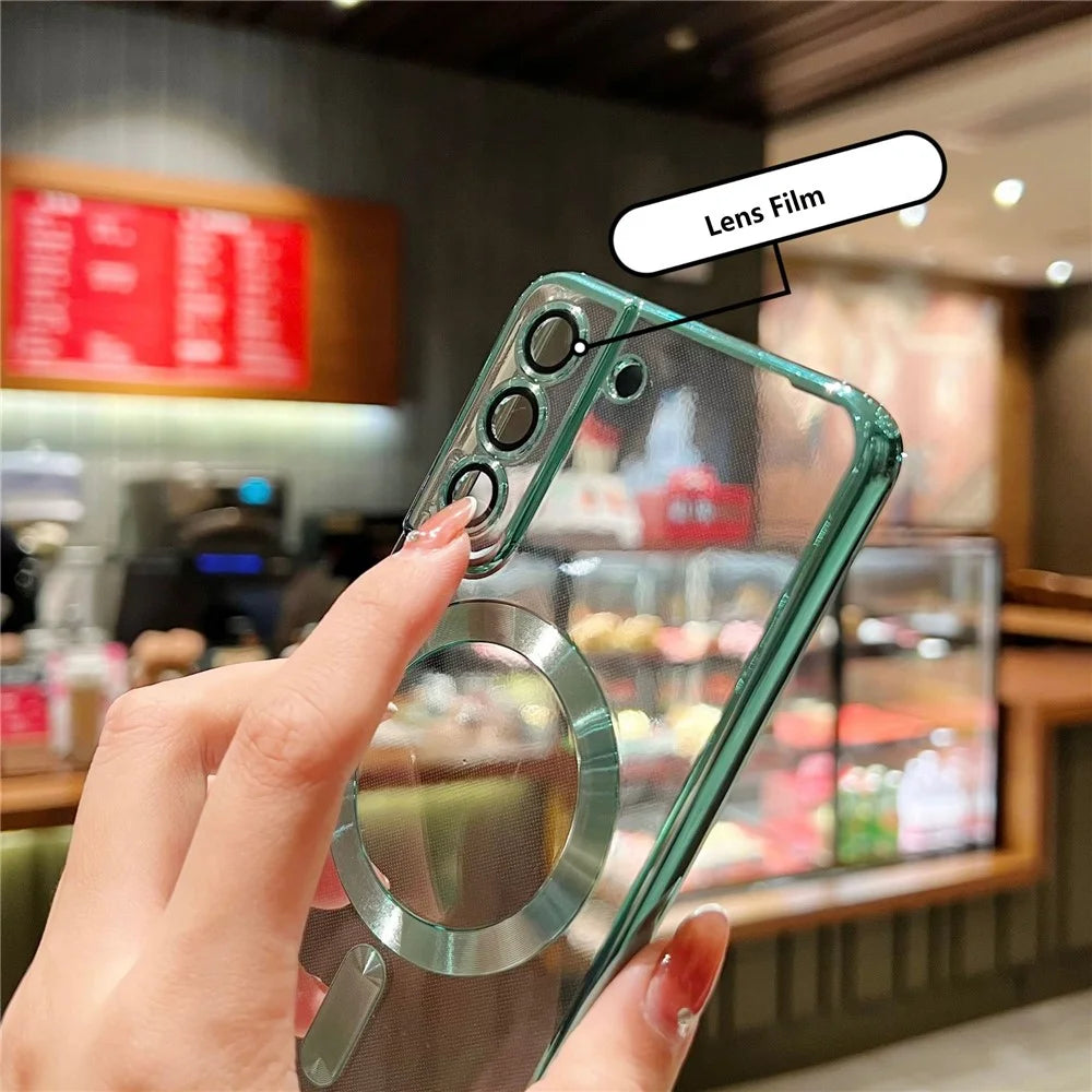 For Samsung Galaxy S22 5G Case Built-in Lens Film TPU Magnetic Phone Cover - Red - 4