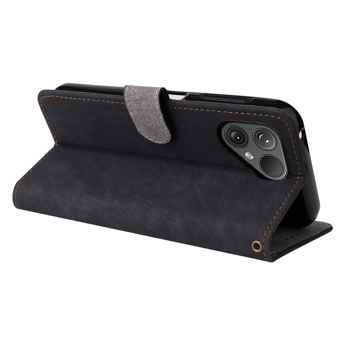 For Fairphone 5 Phone Case RFID Blocking Stand Phone Wallet Cover with Strap - Black - 4
