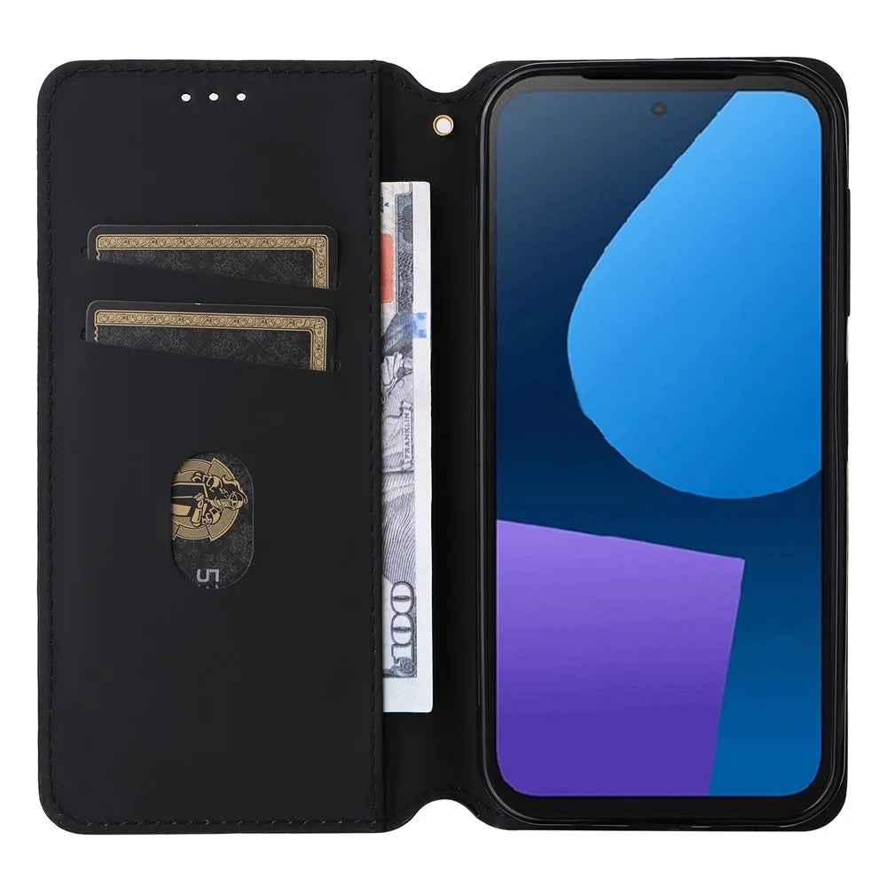 For Fairphone 5 Leather Case Rhombus Imprinted Stand Wallet Phone Cover - Black - 2