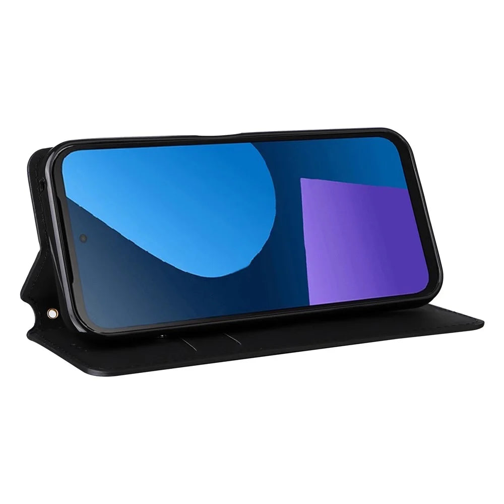 For Fairphone 5 Leather Case Rhombus Imprinted Stand Wallet Phone Cover - Black - 3