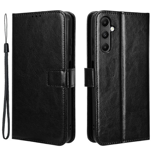 For Samsung Galaxy A05s 4G / M14 4G Case Crazy Horse Texture Stand Wallet Phone Cover - Black - 1