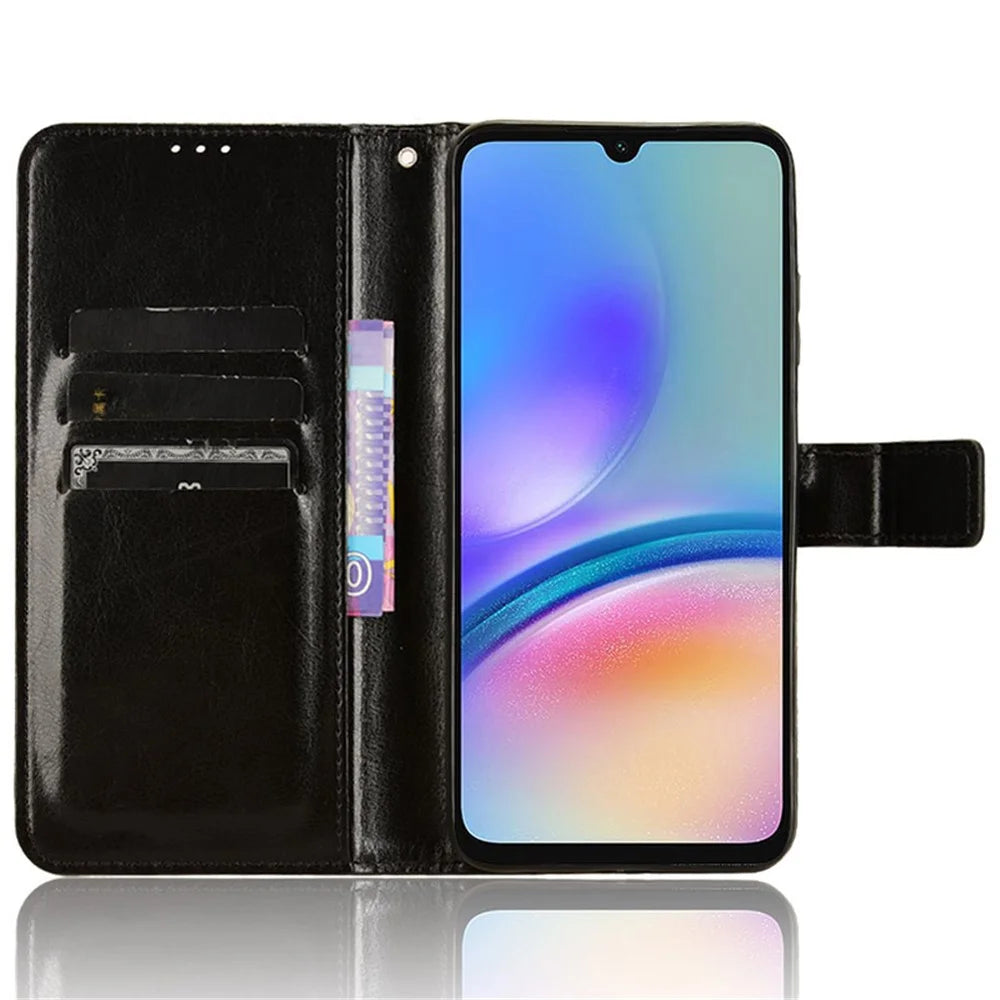 For Samsung Galaxy A05s 4G / M14 4G Case Crazy Horse Texture Stand Wallet Phone Cover - Black - 2