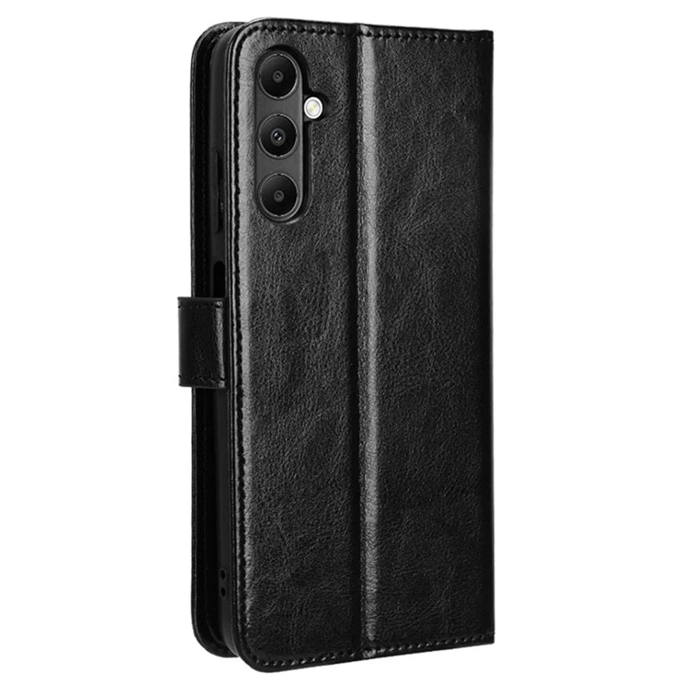 For Samsung Galaxy A05s 4G / M14 4G Case Crazy Horse Texture Stand Wallet Phone Cover - Black - 6