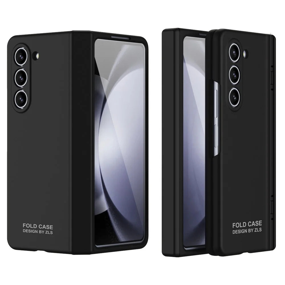 For Samsung Galaxy Z Fold5 5G Case Anti-Drop Hard PC Phone Cover with Tempered Glass Film - Black - 1