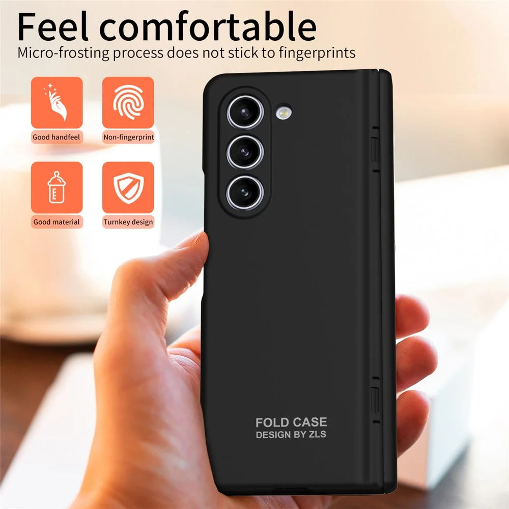 For Samsung Galaxy Z Fold5 5G Case Anti-Drop Hard PC Phone Cover with Tempered Glass Film - Black - 2