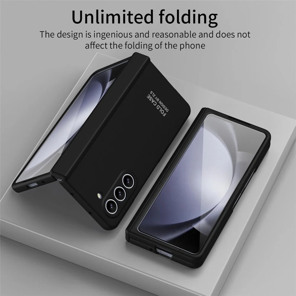 For Samsung Galaxy Z Fold5 5G Case Anti-Drop Hard PC Phone Cover with Tempered Glass Film - Black - 3