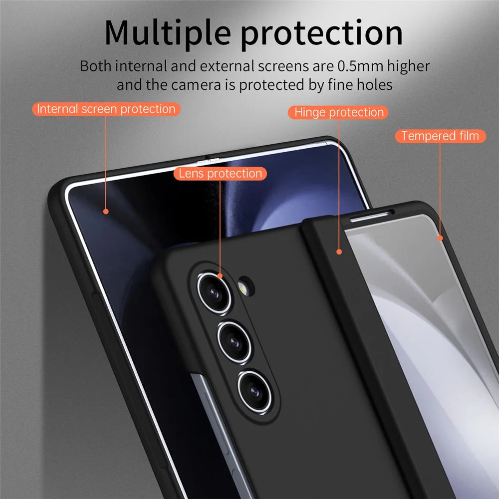 For Samsung Galaxy Z Fold5 5G Case Anti-Drop Hard PC Phone Cover with Tempered Glass Film - Black - 4