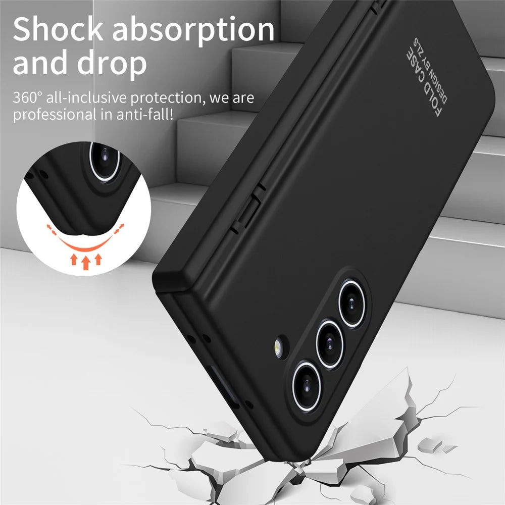 For Samsung Galaxy Z Fold5 5G Case Anti-Drop Hard PC Phone Cover with Tempered Glass Film - Black - 6