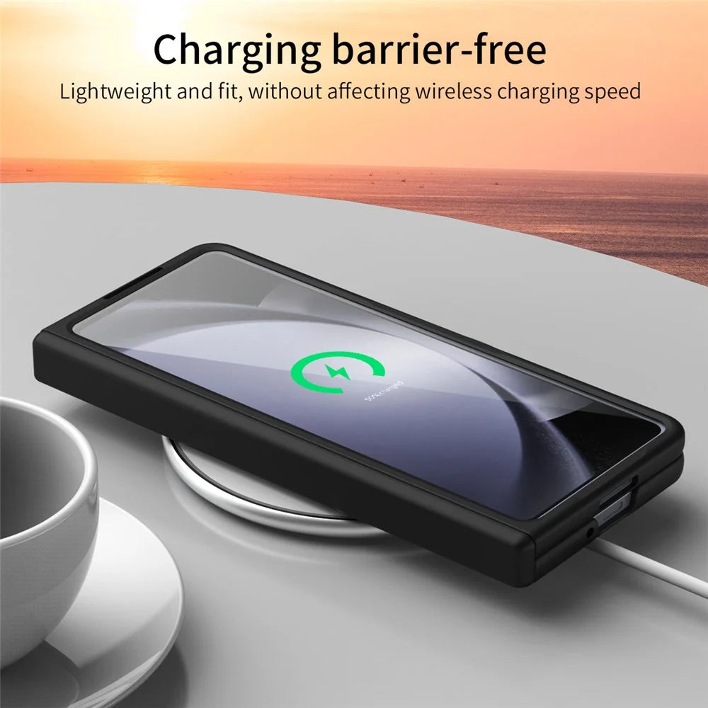 For Samsung Galaxy Z Fold5 5G Case Anti-Drop Hard PC Phone Cover with Tempered Glass Film - Black - 7