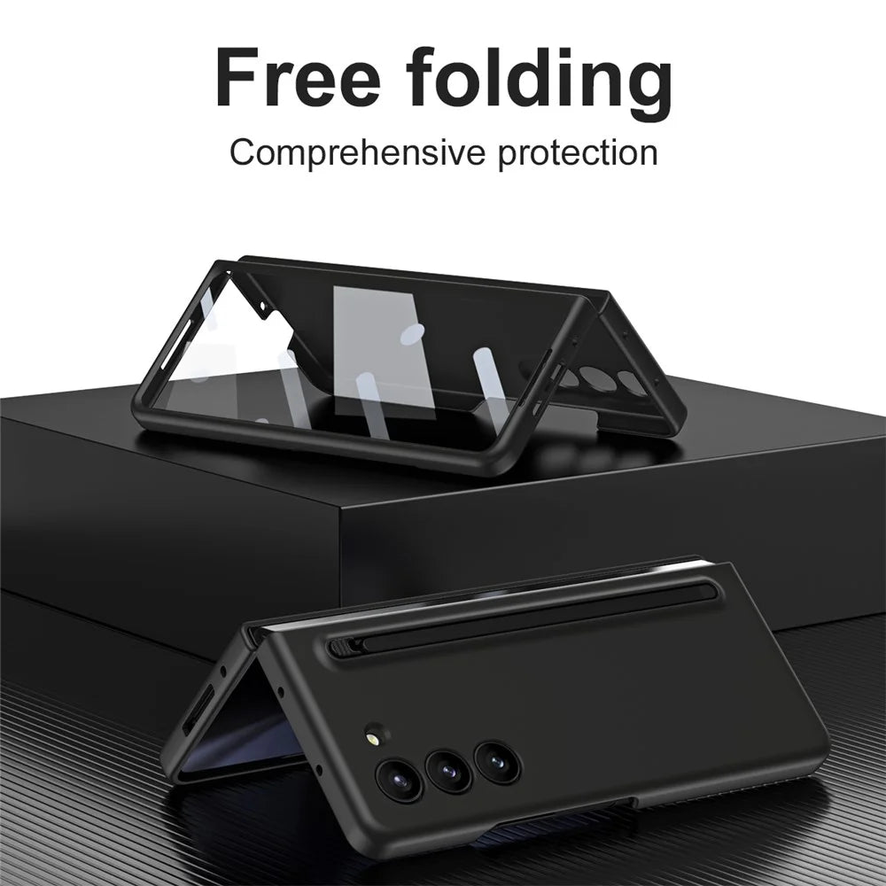 For Samsung Galaxy Z Fold5 5G Case with Stylus / Tempered Glass Film Hard PC Phone Protector - Black+Black Stylus - 2