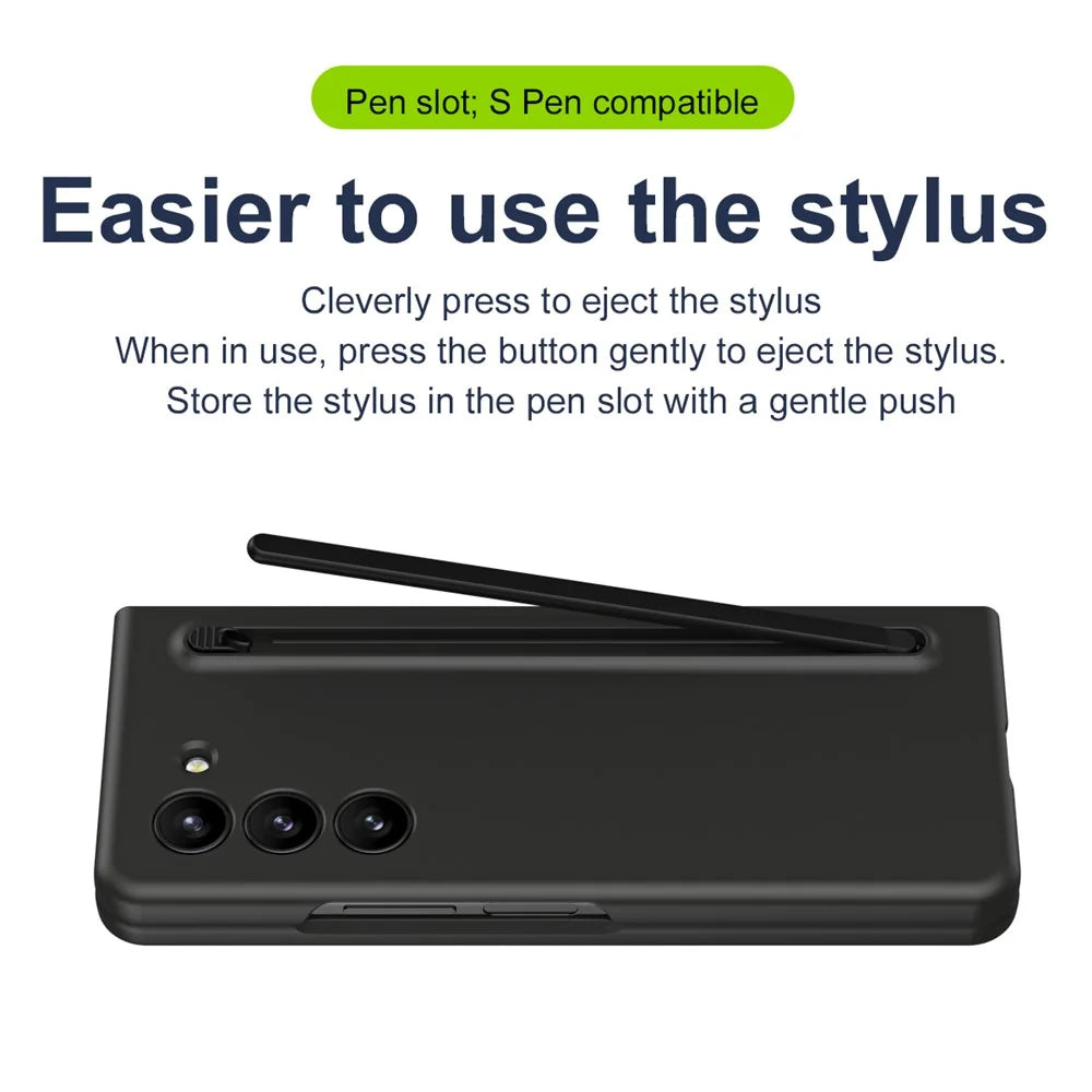 For Samsung Galaxy Z Fold5 5G Case with Stylus / Tempered Glass Film Hard PC Phone Protector - Black+Black Stylus - 3