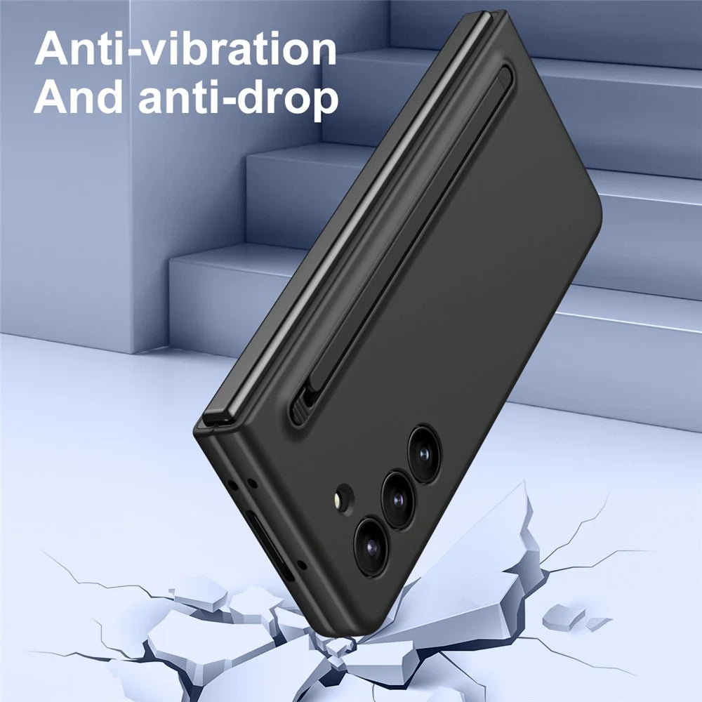 For Samsung Galaxy Z Fold5 5G Case with Stylus / Tempered Glass Film Hard PC Phone Protector - Black+Black Stylus - 4
