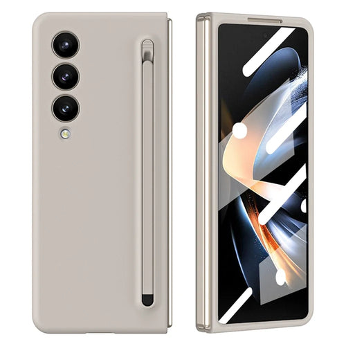 For Samsung Galaxy Z Fold4 5G Case Anti-Drop PC Phone Cover with Stylus / Tempered Glass Film - Light Grey+Grey Stylus - 1