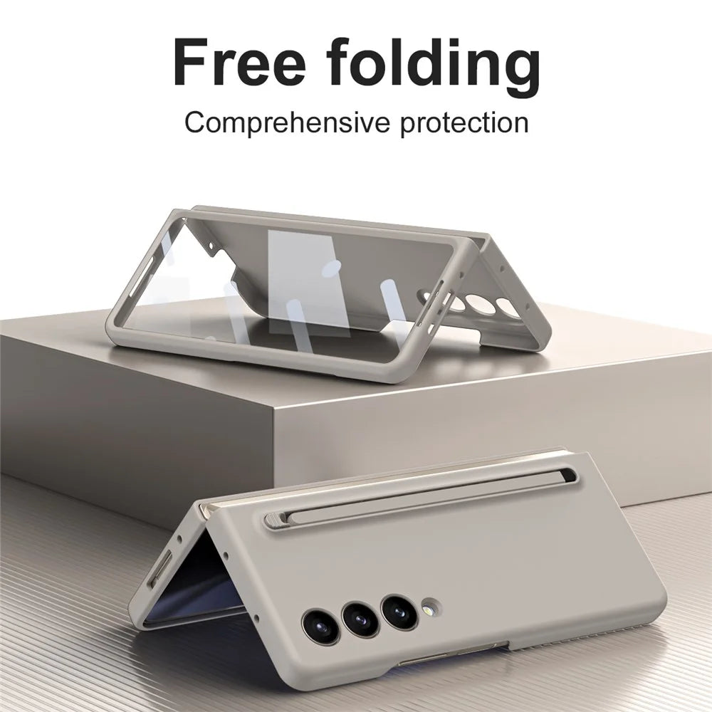 For Samsung Galaxy Z Fold4 5G Case Anti-Drop PC Phone Cover with Stylus / Tempered Glass Film - Light Grey+Grey Stylus - 2
