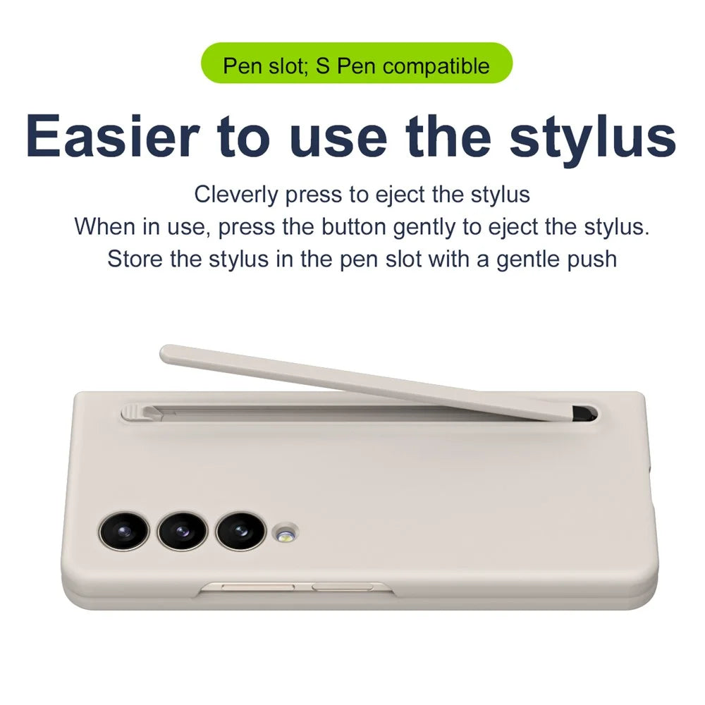 For Samsung Galaxy Z Fold4 5G Case Anti-Drop PC Phone Cover with Stylus / Tempered Glass Film - Light Grey+Grey Stylus - 3