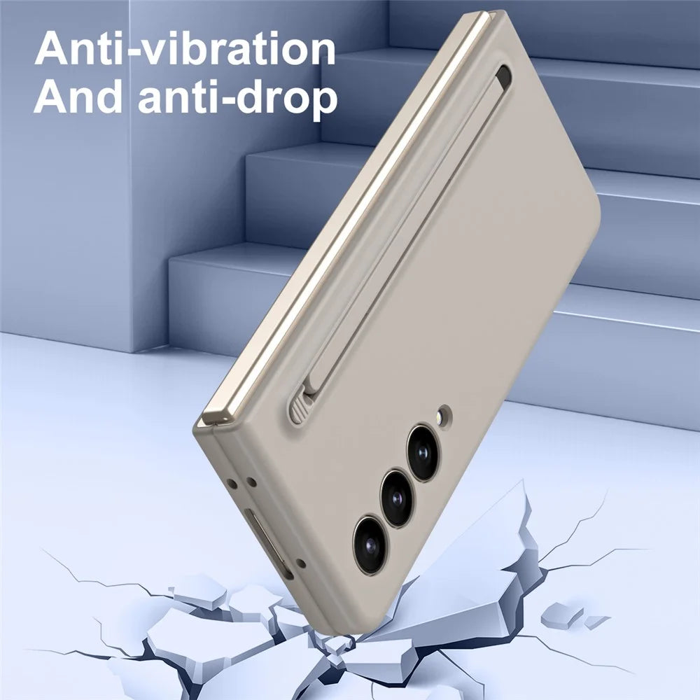 For Samsung Galaxy Z Fold4 5G Case Anti-Drop PC Phone Cover with Stylus / Tempered Glass Film - Light Grey+Grey Stylus - 4