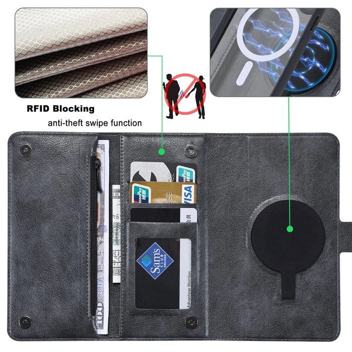VILI GVB Series for iPhone 14 Pro Leather Case RFID Blocking Magnetic Phone Cover - Black - 3
