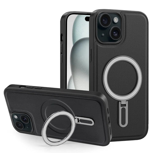 For iPhone 15 Plus Case Ring Kickstand Phone Cover Compatible with MagSafe - Black - 1