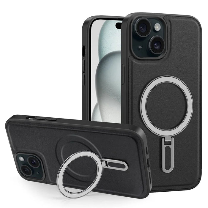 For iPhone 15 Plus Case Ring Kickstand Phone Cover Compatible with MagSafe - Black - 1